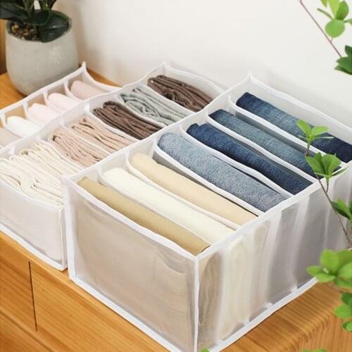 New style jeans compartment storage box closet clothes drawer mesh partition box folded pants drawer washable household storage