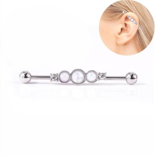New Fashion Style Women Men Ear Bone Nail Opal Earring Body Piercing Stainless Steel Ear expander Nipple Lip Stud Jewelry