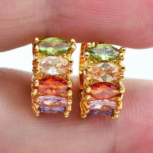 AAA+ Cubic Zirconia Gold Color Women Fashion Multicolor CZ Huggie Hoop Earrings Jewelry
