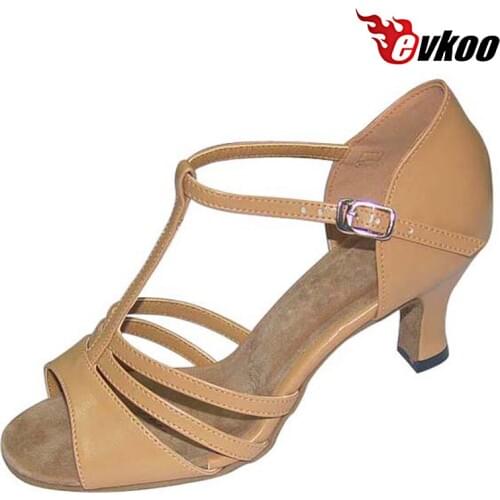 Evkoodance Pu Leather Latin Woman Salsa Dance Shoes Indoor Black Golden Khaki Color Shoes 6cm Heel Low Heel Evkoo-212