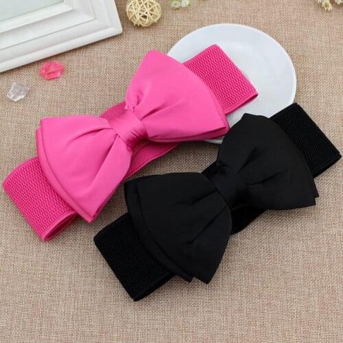 Female Fashion Elastic Waistband Black Chiffon Big Bow Belt for Women Band Waistband Dress Coat Clothing Decoration 65cm