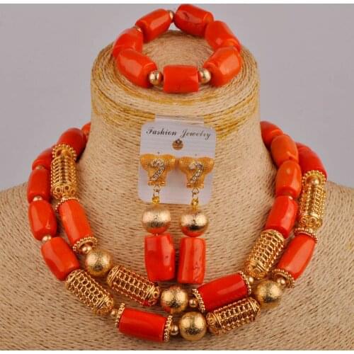 New Orange Coral Beads Bridal Set for Women Coral Necklace Nigerian Wedding African Beads Jewelry Set