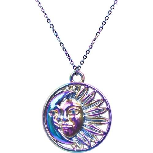 1PC Rainbow Color Alloy Sunflower Sun and Moon Plane Sea Wave Charm Stainless Steel Necklaces for Female Best Jewelry Gift
