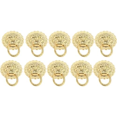 10Pcs Gold Furniture Handles Pulls Vintage Lion Head Box Cabinet Knobs and Handles Door Cabinet Drawer Pull Knob Ring Zinc Alloy