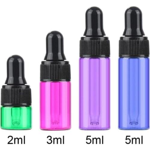 1000Pcs Colorful 1ml 2ml 3ml 5ml Empty Mini Glass Sample Dropper Bottles With Eye Droppers Black Lids For Essential Oil SN436