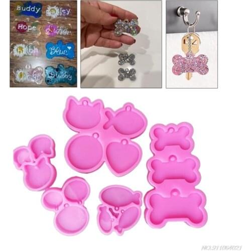 5Pcs Fish Cat Round Pet Tag Pendant Epoxy Resin Mold Hanging Sign Keychain Silicone Mould DIY Crafts Jewelry Mold 21 wholesales