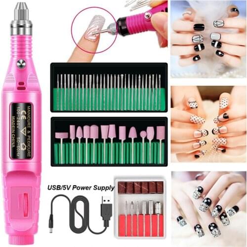 54 PCS Electric Nail Drill Machine Set USB Charging With 6pcs Polishing Deads Sanding Rings 42pcs Nail Drill Bits Nail Art Tool