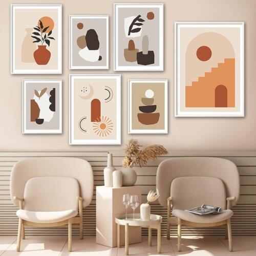 Abstract Boho Beige Pattern Minimalist Wall Art Canvas Painting Nordic Posters And Prints Wall Pictures For Living Room Decor