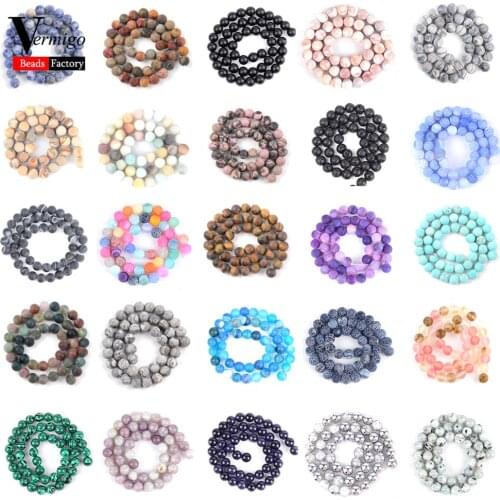 Wholesale Natural Stone Beads Round Mix Dull Polish Agates Jaspers Spacer Loose Beads For Jewelry Making 4-10mm Diy Bracelet 15"
