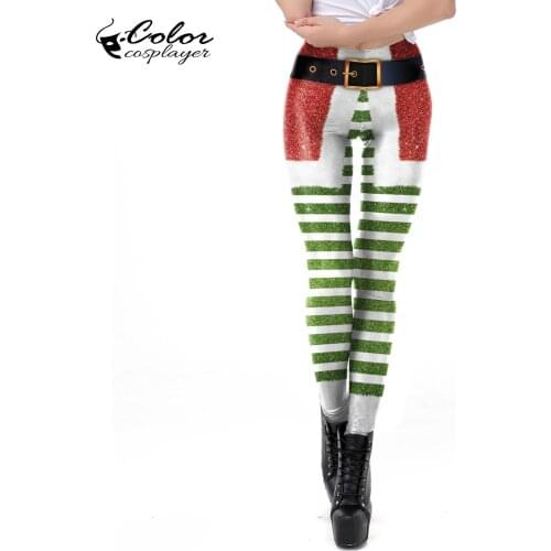 Color Cosplayer Green Stripe Leggings Fashion Autumn Winter High Waist Pants Festival Christmas Leggings For Women