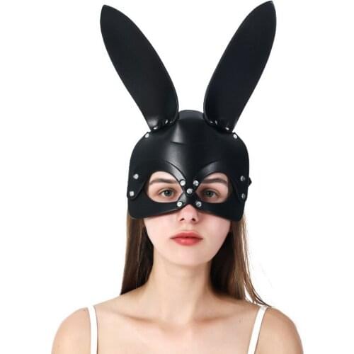 Long Rabbit Ear Halloween Mask Cosplay Toys Couple Flirt SM Fun Leather Masks Black Halloween Props