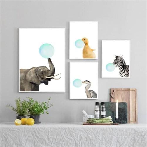 Home Decor Nordic Canvas Painting Animal Balloon Bedroom Wall Art Print Poster Nordic Modern Cute Minimalist Backdrop Picture