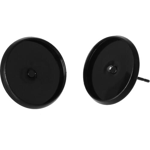 DoreenBeads Blank Setting Earrings Post Round Black Spray Painted Cabochon Settings(Fit 14mm )16mm x 14mm ,15Pairs