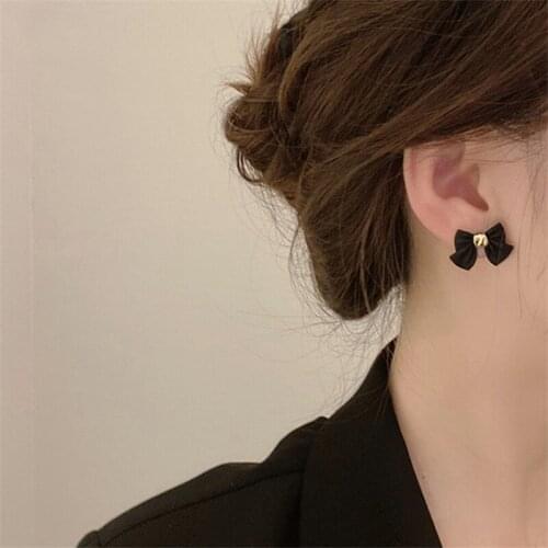 PERMIH Fashion Simple Black Small Bow Earrings Vintage Matte Earrings For Women Bow Earrings Fashion Jewelry 2021 Trend