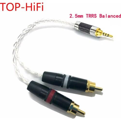 TOP-HiFi 2.5mm TRRS/4.4mm Balanced Male 3.5mm Jack to RCA Plug Aux Cable 8x 1.0mm Silver Wire Headphone Amp