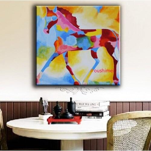 Handmade Oil Painting Colourful Horse Paintings Abstract Animal Canvas Painting For Living Room Decor Wall Pictures