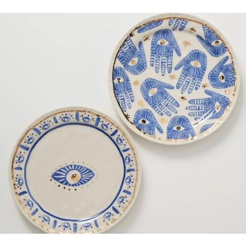 Gold-rimmed Ceramic Dinner Plate Eye Palm Phnom Penh Dessert Plate Hand-painted Irregular Light Luxury Hand-squeezed Disc