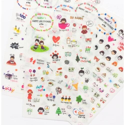 6 Sheets Happy Girl &Boy Adhesive Stickers Decorative Album Diary Stick Label Paper Hand Account Decor