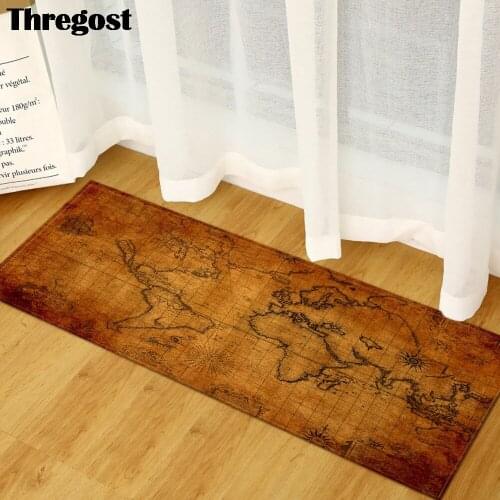 Thregost Rug for Entrance Map Printed Microfiber Long Living Room Floor Mats Modern Anti-Slip Bathroom Hallway Carpet