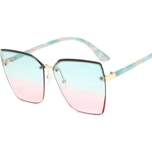 Fashion Cat Eye Women Sunglasses Clear Ocean Gradient Lens Eyewear Vintage Oversized Rimless Female Sun Glasses Shades