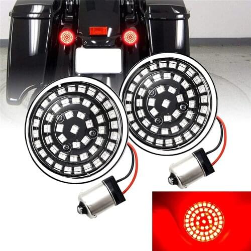 Motorcycle LED Rear Turn Signal Lights for Harley Davidson Touring Electra Glide Road King with Whole Ring Red Running Lights