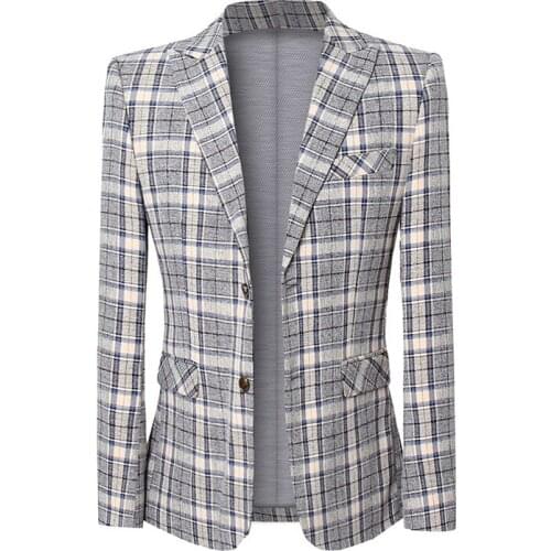 Men Plaid Blazer Spring Autumn Slim Fit Single Breasted 2 Buttons Peak Lapel Party Banquet Business Formal Casual Suit Jacket