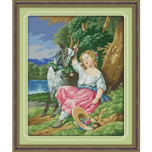 Joy Sunday Shepherd Girl Chinese Cross Stitch Kit Sale Embroidery Set Cross Stitch Counting Patterns Print 11&14CT Needlework