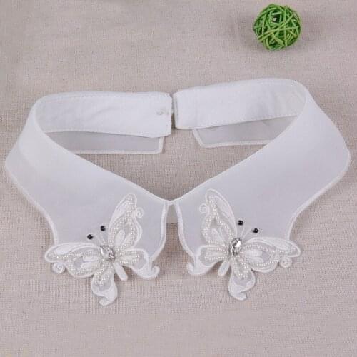 New Women Lapel Fake False Collar Rhinestone Butterfly Beads Detachable Collar Shirt Dress Decoration Removable Chocher Ties