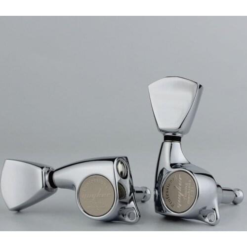 Guyker 3R3L Guitar Machine Heads 1:21 Sealed Tuning Key Pegs Tuners Trapezium Button Set for ST TL SG Electric Guitars Chrome