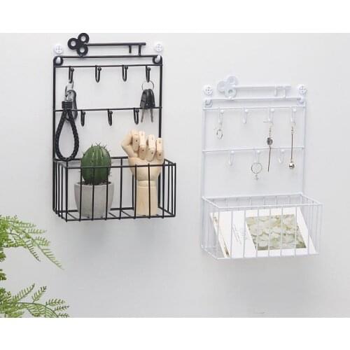 Nordic Wall Decor Iron Frame Hanging Storage Rack Keys Hooks Home Wall Decoration Racks Hanger Shelf Wall Holders Home Organizer