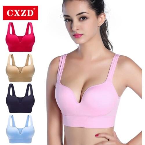 CXZD 2021 New Women Sport Bras Shirt Fitness Running Underwear Padded Bra Crop Sport Top Underwear Wireless Push Up Brassiere