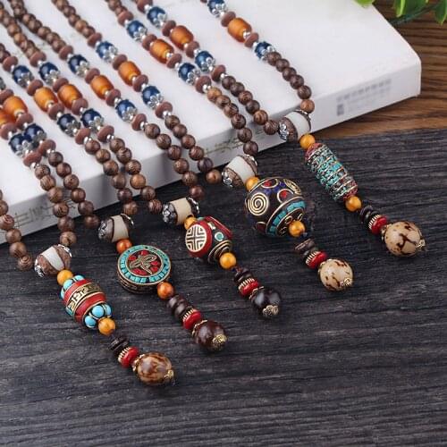 WEIYU Handmade Tibetan Ethnic Natural Wood Necklace Vintage Nepal Beads Pendant Necklace Jewelry Fashion Nepal Buddha Necklace