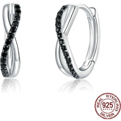 Pendientes de aro con Cruz para mujer, Plata de Ley 925 auténtica de circonia cúbica negra, joyería con estilo de boda, aros