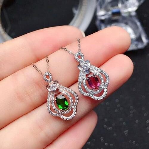 925 Silver Gemstone Necklace Pendant for Daily Wear Natural Tourmaline Diopside Pendant Sterling Silver Pink Tourmaline Jewelry