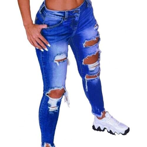 Plus Size Fashion Women Jeans Vintage Low Waist Hip Lift Ripped Holes Skinny Denim Pencil Pants Trousers Work Streetwear Pants