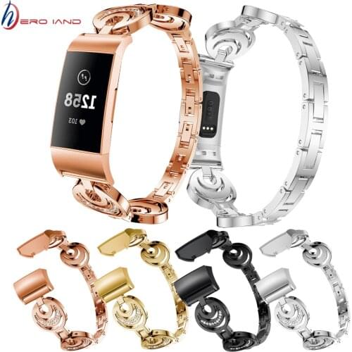 Stainless Steel Bands with Rhinestone for Fitbit Charge 4 Replacement Metal Adjustable Wrist Strap for Fitbit charge 3 l0903#1