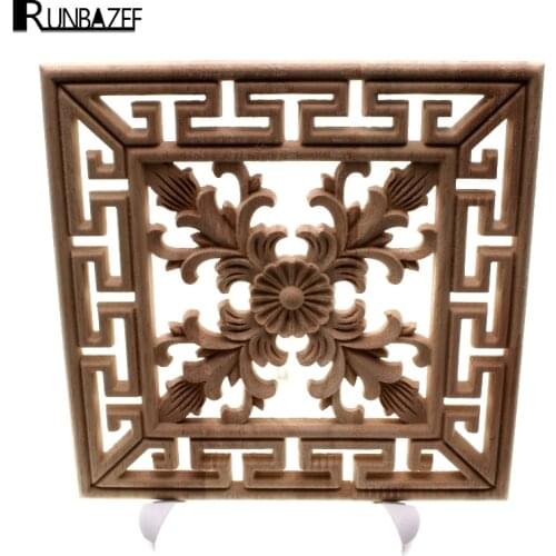 RUNBAZEF Arrival Vintage Unpainted Wood Carved Decal Corner Onlay Applique Frame Home Furniture Wall Cabinet Door Decor Crafts