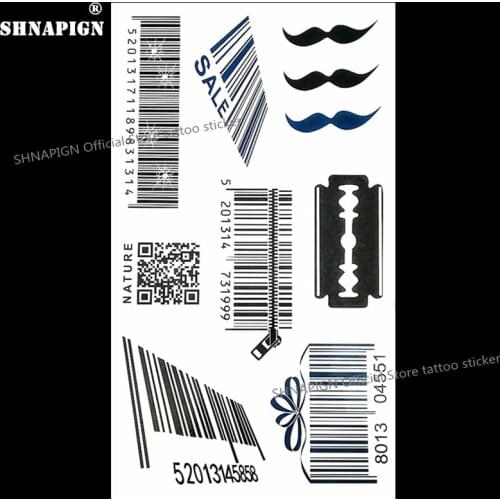 SHNAPIGN Moustache QR code Temporary Tattoo Body Art Arm Flash Tattoo Stickers 17*10cm Waterproof Fake Henna Painless Sticker