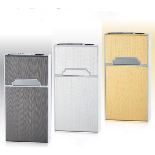 Thin Cigarette Case USB Rechargeable Cigarette Lighter 20 Pcs Pack Into Thin Cigarette Case with Lighter Modern Minimalist Style