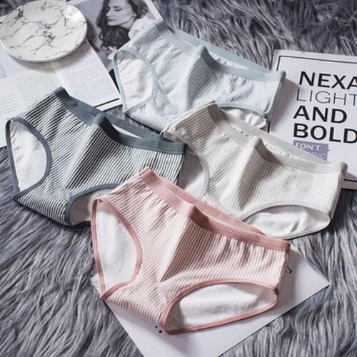 Fashion New Womens cotton panties Girl Striped Bow Briefs Cute Sexy bikini underwear Ladies Female Lingerie Breathable Panty