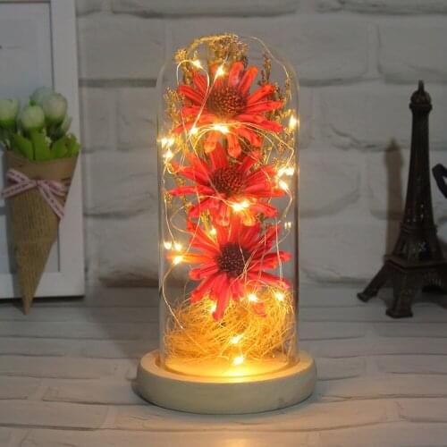 Party Wedding Decorative Fairy Lights Dried Sunflower Glass Night Light with Warm Yellow Light String Bedroom Decor