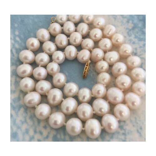 Gorgeous 8-9mm south sea round white pearl necklace 18inch14k