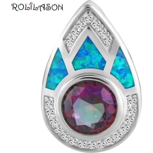 Top quality Multicolor Zircon Blue fire Opal Fashion jewelry Silver Stamped Necklace Pendants for gifts OP569