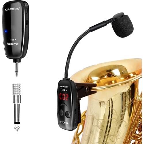 XIAOKOA UHF Wireless Instruments Saxophone Microphone Wireless Receiver Transmitter,160ft Range,Plug and Play,Great for Trumpets