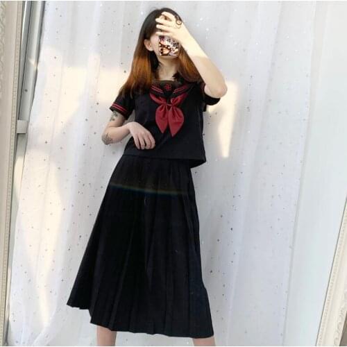 Japanese JK Sets School Uniform Girls Sakura Embroideried High School Women Novelty Sailor Suits Yankee Girl Uniform JK001