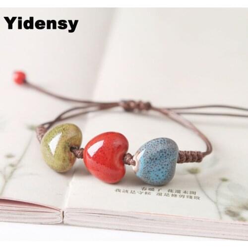 Yidensy Fashion Heart Square Heart Ceramic Beads Charm Rope Bracelets for Women Female Ethnic Bohemain Handmade Jewelry Gifts
