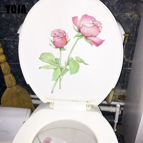 YOJA 18.3X22.5CM Pink Watercolor Rose Bedroom Wall Sticker Romantic Bathroom Decor Toilet Decal T1-1964