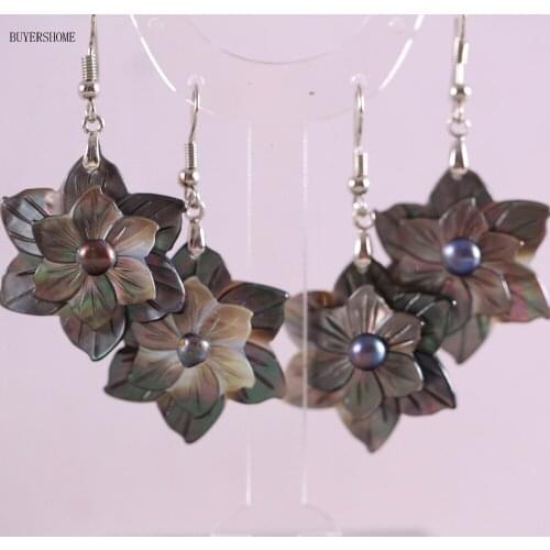 Free Shipping New without tags Fashion Jewelry Flower Brown New Zealand Abalone Shell Dangle Earrings 1Pair RU164