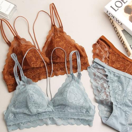 Lingerie Corset floral Lace Underwire Sexy Sleepwear thin cotton cup Tops Briefs Fashion Perspective Intimates women Underwear