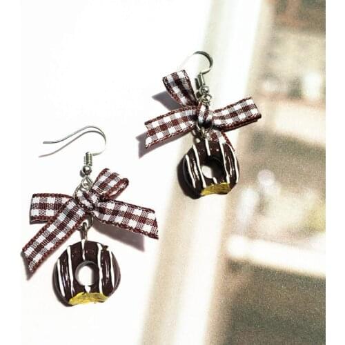 1 Pair Creative Cute Mini Chocolate Donuts Bow Earrings Minimalism Cartoon Design Female Ear Hooks Danglers Jewelry Gift U2JF
